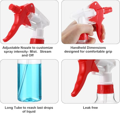 Eccliy 12 Pcs 16 Oz Plastic Spray Bottle, Adjustable Empty Reusable Sprayer for Cleaning, Planting, Water, Bathroom and Kitchen, BBQ, Commercial and Residential (Clear,Red) - color: Red, size: Clear