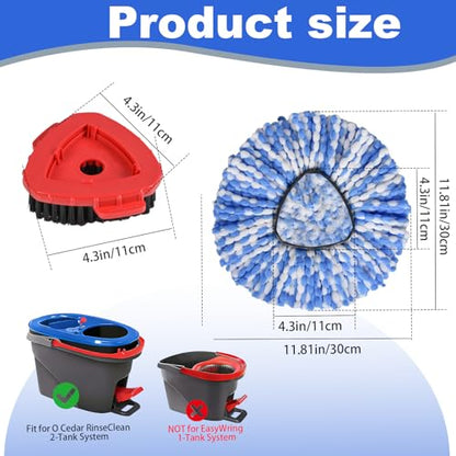 Mop Heads Replacements for O Ceda RinseClean 2-Tank System, 4 Pack Spin Mop Replacement Heads with Scrub Brush, 100% Microfiber Mop for Floor Cleaning, Easy Install & Machine Washable