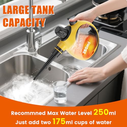 Handheld Steam Cleaner for Home - Pressurized Handheld Steamer for Cleaning with High Pressure, Chemical-Free Multi-Purpose Portable Deep Steam Cleaner for Cleaning Windows, Couch(Yellow)