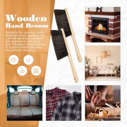 Tioncy 16 Pieces Wooden Dust Brush Bulk Hand Broom Bench Soft Bristle Cleaning Outdoor Furniture Brushes with Long Wood Handle for Cleaning Car Bed Sofa Fireplace Couch Clothes