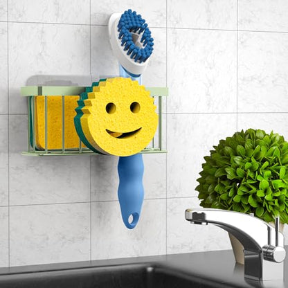 MURLONG Sponge Holder Smiley Face,Sink Caddy,Sink Organizer with 2 Suction Cups/1 Adhesive Strips,Designed for Sponge,Soap,Dish Brush,Scrubber - Green - color: Sage Green