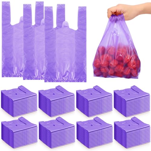 Dunzoom 1000 Pcs Small T Shirt Bags Bulk 7"x3.5"x13" Plastic Shopping Bags with Handles for Small Business, Retail, Grocery, Merchandise, Convenience Store, Supermarket, Restaurant (Purple) - color: Purple