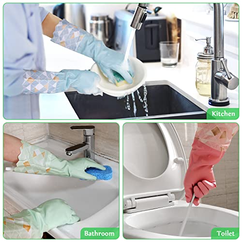 Household Cleaning Gloves 3 Pairs Reusable Dishwashing Gloves Latex Free, Non-Slip Kitchen Glove with Cotton Lined, Waterproof Dish Washing Gloves