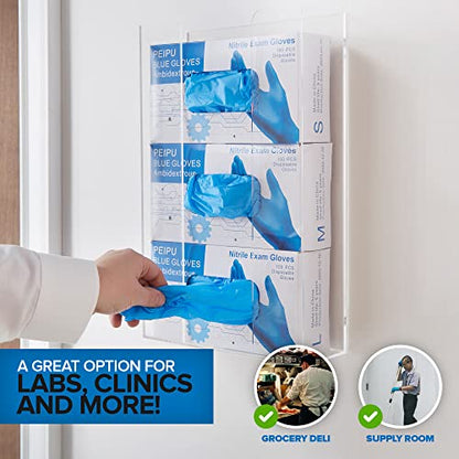 Stock Your Home Triple Acrylic Gloves Dispenser, Tissue Box Shelf, Glove Holder Wall Mount, for Kitchen, Cleaning Closet, Lab, Exam, Office - size: 1 Count, style: Triple Stack