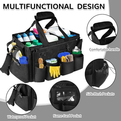 Boczif Cleaning Caddy Bag Wearable, Cleaning Caddy Supplies Organizer with Handle, Shoulder Straps & Detachable Divide, Cleaning Tool Organizers Tote Bag for Cleaners & Housekeepers（Black） - color: Black