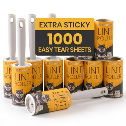 DELOMO Lint Roller 1,000 Sheets (5 Rollers + 5 Refills) - Lint Rollers for Pet Hair Extra Sticky, Mega Value Pet Hair Removal Tool for Clothes/Couch/Furniture/Car - Ideal Home Gift for Pet Owners - size: A: 5 Rollers + 5 Refills ( 1000 Sheets Total )