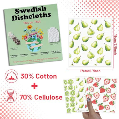 Reusable Swedish Dishcloths for Kitchen, 6PCS Fruit Theme Cellulose Sponge Paper Towels Washable, Absorbent Fast Drying Swedish Dish Cloth for Home Cleaning - style: Fruit