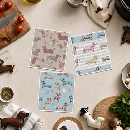 Reusable Swedish Dishcloths for Kitchen, 6 Pack Cute Dachshund Gifts Dish Cloths, Absorbent Dog Pattern Cellulose Cleaning Towels Wipes for Cooking Home Decor Housewarming Gift - style: Dachshund