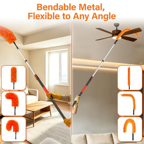 30FT High Reach Duster Cleaning Kit with 24FT Pole | 4-in-1 Tool Set with Universal Swivel Joint | High Ceiling Fan Cleaner, Microfiber Duster & Window Squeegee for Safe High-Reach Cleaning - size: 24FT Pole