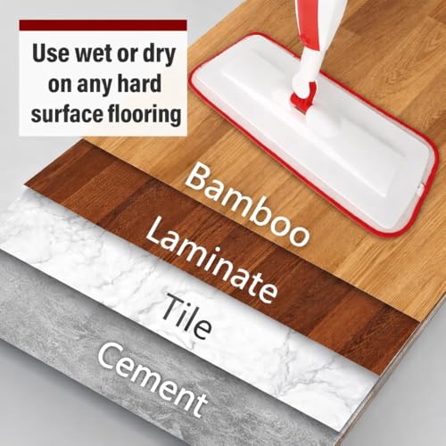 Spray Mop for Floor Cleaning with Refillable Bottle (14 oz), 3 Washable Microfiber Pads & Scraper – Lightweight 360° Rotating Mop, No Batteries, Streak-Free Cleaning for Hardwood, Tile & Laminate