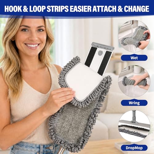 18-Inch Microfiber Mop, Flat Mop for Floor Cleaning with 3 Washable Pads | Stainless steel handle, 3 reusable microfiber pads, wet/dust mopping for hardwood, vinyl, laminate & tile floors