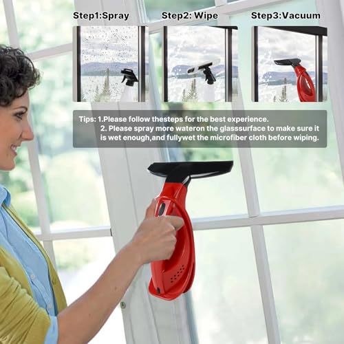 Window Vacuum Squeegee Cordless, Window Vac with Detachable 200ml Water Tank and Strong Suction, Electric Window Cleaning Tool for Window, Mirror, Countertop, Tile