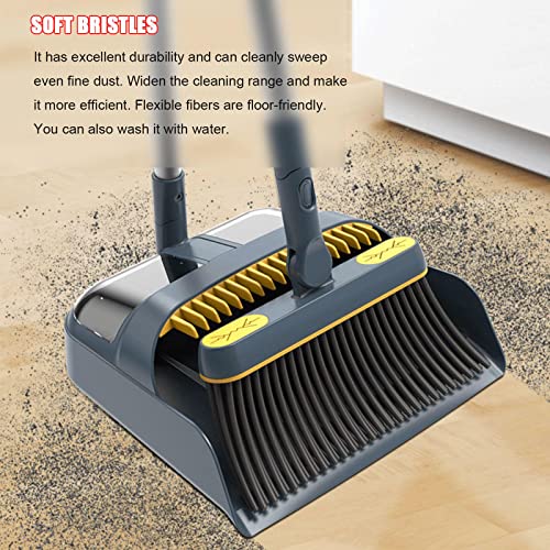 Broom and Dustpan Set for Home, Long Handle Lightweight 180 Degree Rotating Broom Set Indoor, Upright Standing Dust Pan with Comb Teeth, Store Sweep Set for Room Kitchen Office Lobby