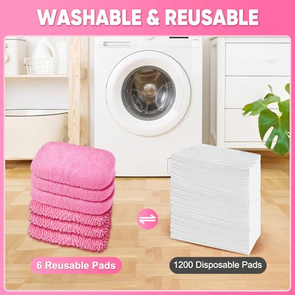 6-Pack Reusable Microfiber Mop Pads Compatible with Swiffer Sweeper, Dry & Wet Sweeping Cloths - Washable Wet Pads Refill for Multi-Surface/Hardwood Floor Cleaning -Pink - color: Pink