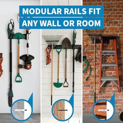 Precision Defined Garage Tool Organizer Wall Mount 48 inches, 330 lbs Capacity, Garden Tool Organizer, Garage Storage Rack, Shed Organizer, Garage Organizer with Adjustable Hooks, Shovel, Rake Holder