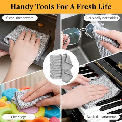 Double Layer Multipurpose Non Scratch Scouring Pads Kitchen Dish Rags Cleaning Cloths for Home Cooktop Use 10 Pack - color: Silver 10-pack