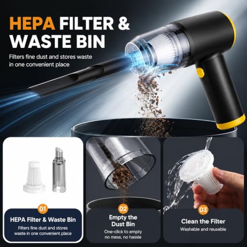 Portable Car Vacuum Cleaner, High-Power Cordless Handheld Vacuum, Rechargeable Mini Vacuum Cleaner for Car, Home & Office