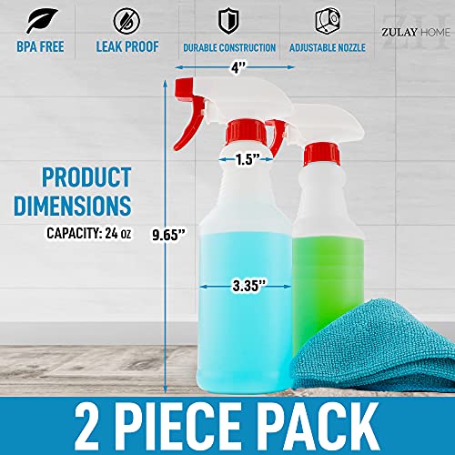 Zulay Home 24 oz Spray Bottle - Heavy Duty Cleaning Spray Bottles For Cleaning Solutions - Leakproof Cleaning Spray Bottle Set with Adjustable Nozzle & Spring Loaded Trigger (2 Pack) - size: 2 Pack - 24oz