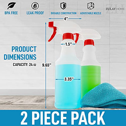 Zulay Home 24 oz Spray Bottle - Heavy Duty Cleaning Spray Bottles For Cleaning Solutions - Leakproof Cleaning Spray Bottle Set with Adjustable Nozzle & Spring Loaded Trigger (2 Pack) - size: 2 Pack - 24oz
