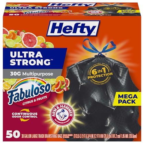 Hefty Ultra Strong 30 Gallon Trash Bags, Large Trash Bags 30 Gallon Size, Multipurpose, Break Resistant Drawstring Closure, Resists Leaks, Punctures, and Tears, Black, Fabuloso Scent, 50 Bags - color: Fabuloso Citrus & Fruits, size: 50 Count (Pack of 1)