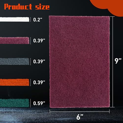 Hand Pads Coarse Medium Fine Superfine 5 Different Specifications Assortment General Purpose Scouring Pad ldeal for Garden Tools and Grills, Automotive Body Tools 15 Pack 6 x 9 Inch