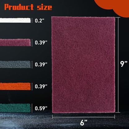 Hand Pads Coarse Medium Fine Superfine 5 Different Specifications Assortment General Purpose Scouring Pad ldeal for Garden Tools and Grills, Automotive Body Tools 15 Pack 6 x 9 Inch