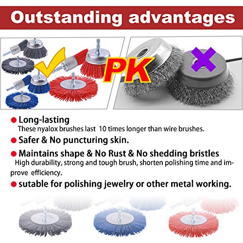 Rocaris 10 Pack Nylon Filament Abrasive Wire Brush Wheel & Cup Brush Set with 1/4 Inch Hex Shank, for Removal of Rust/Corrosion/Paint