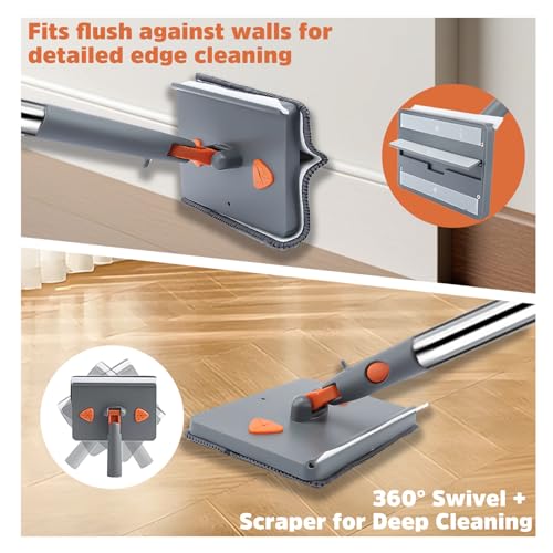 UIMO Wall Cleaner Mop with 94" Long Handle, 2-in-1 Triangle & Rectangle Head with Squeegee, 10 Washable Pads, Baseboard Cleaner Tool for Walls Scrubber, Ceilings, Windows, Glass, Fans, Doors, Corners
