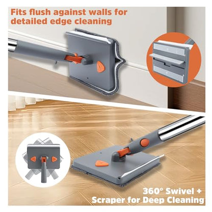 UIMO Wall Cleaner Mop with 94" Long Handle, 2-in-1 Triangle & Rectangle Head with Squeegee, 10 Washable Pads, Baseboard Cleaner Tool for Walls Scrubber, Ceilings, Windows, Glass, Fans, Doors, Corners