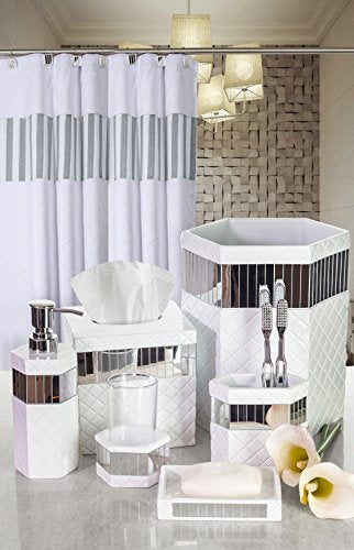 Creative Scents Quilted Mirror Bathroom Toilet Brush Set - White Toilet Bowl Brush and Holder - Good Grip Toilet Bowl Cleaner Brush and Holder - Decorative Compact Toilet Bowl Scrubber - style: Toilet Brush