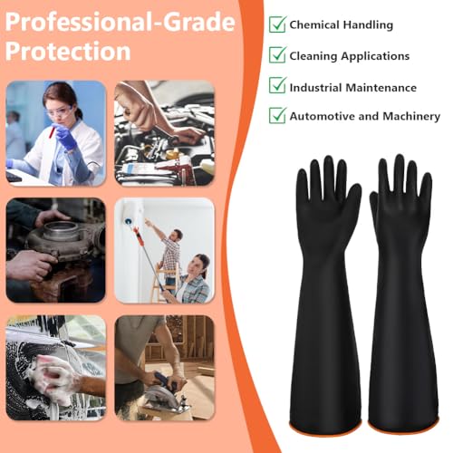 AUAUY 14"/18" Chemical Resistant Gloves, Reusable Heavy-Duty Rubber Gloves, Non-Slip Large Rubber Gloves, 1 Pair - size: 22"