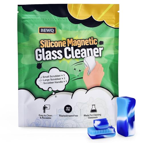 Magnetic Glass Cleaner Kit - Reusable Pipe Cleaning Tool Deep Cleans Hard-to-Reach Stains Two Silicone Brush with Handle Design Versatile for Glassware, Ceramic Surfaces, Blue - color: Blue