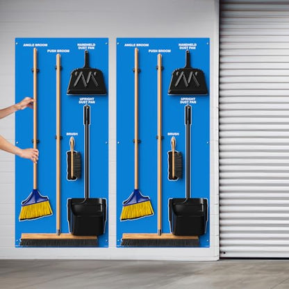 Clean & Sweep 5S Shadow Board/Wall Mount Broom Holder, 68" x 30" Board, 5S Cleaning Station - Board Only, Tools Sold Separately, Made in The USA by AccuformNMC, Blue/Black, PSB114BUBK - color: Blue/Black
