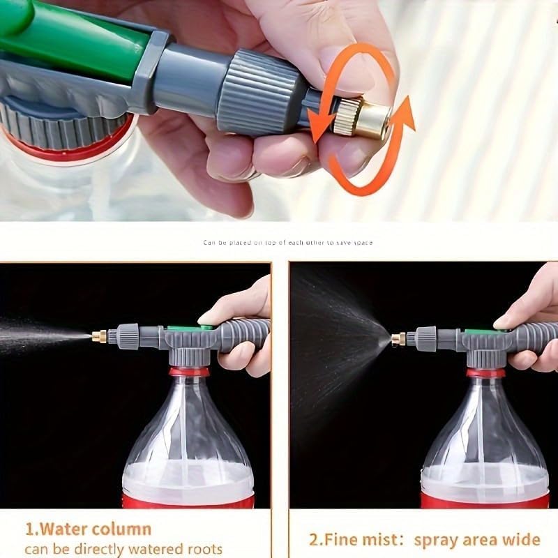 High Pressure Bottle Sprayer Wand – Adjustable Nozzle Mist/Stream, Fits Standard Drink & Soda Bottles, Portable Handheld Spray Gun for Gardening, Plants, Cleaning & Outdoor Watering Tools