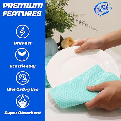 Reusable Kitchen Cleaning Cloths Dish Towels Dish Cloth Handi Wipe Reusable Cloths for Kitchen, Bathroom, Household Cleaning 100Pack Blue (Green 100 Pack) - color: Green 100 Pack