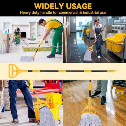 Mop Handle Commercial Heavy Duty - 57 Inch Industrial Metal Mop Stick Replacement for Floor Cleaning - Professional Mops Head Replacement Holder - color: Black&Yellow 1 - Plastic Clamp