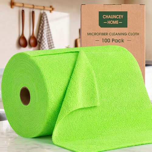 Microfiber Cleaning Cloth Roll - 100 Pack Tear Away Microfiber Paper Towels, Reusable, Washable, Scratch-Free, Kitchen Towels for Car, Home, Kitchen, Glass, Dishes (Neon Green) - color: Neon Green