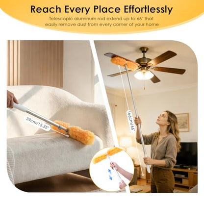 Extendable Duster Kit, 6 ft Telescoping Handle and 12 Disposable Microfiber Refills Pads, Dusters for Cleaning Ceiling Fan, Blind, Wall, Hard-to-Reach Areas
