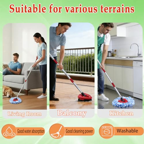 RinseClean Spin Mop Replacement Head Spin Mop Refills for O-Cedar RinseClean Microfiber Spin Mops 2-Tank System, 2 Microfiber Mop Refills, 1 Triangle Head Cover, 1 Scrubber Head and Handle for Ocedar