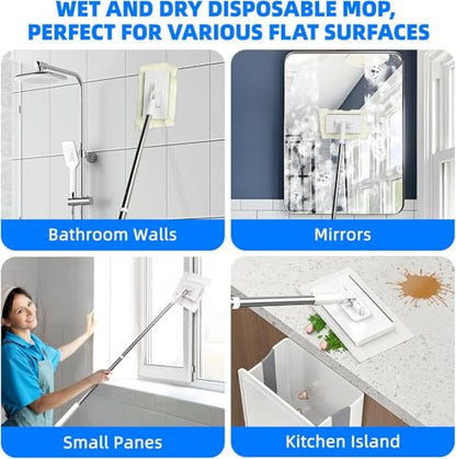 Snap Grip Mini Mop, Zero-Touch Gap Dust Cleaner with 39' Lazy Mop Stick & Locking Head, Dust Mop for House Wall Bathroom Toilet Corners Multi Surface Cleaning with 5 Cloths