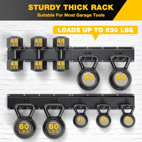 Garage Tool Organizer Wall Mount with 64 inches Rails and 10 Adjustable Heavy-Duty Hooks, Garden Tool Organizer, 14 Pack Carries 630 lbs, Heavy Duty Garage Storage Rack For Yard, Shed, Easy to install - size: 64 inch with 4 Panels & 10 Hooks