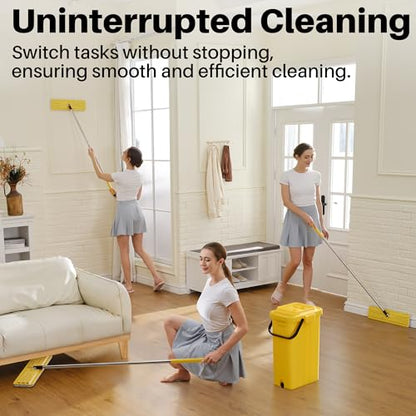 JOYMOOP Industrial Mop and Bucket Set, 17.7-inch Dust Mops for Floor Cleaning, Flat Mop Bucket with Wringer, Include 3 Reusable Microfiber Mop Pads - Yellow - size: 17.7" Mop-head - 60" Mop+3 Mop Pads