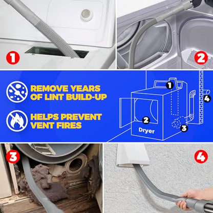 Holikme Dryer Vent Cleaner Kit Dryer Lint Vacuum Attachment Brush, Lint Remover, Dryer Vent Vacuum Hose Replacement Parts,Duct Cleaning, Grey - color: Gray
