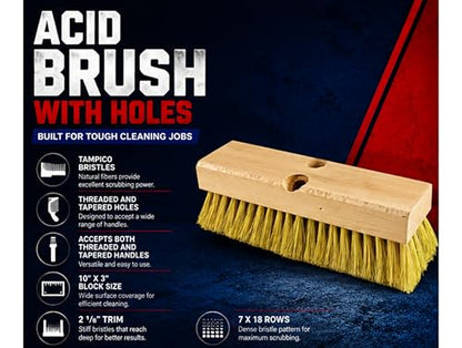 Bon 11-211 Acid Brush with Holes 10" x 3" Tampico Bristle Brush Accepts Threaded and Tapered Handles