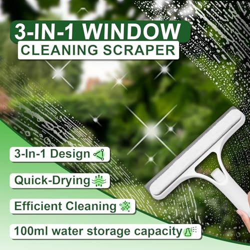 3 in 1 Window Cleaning Scraper, Window Squeegee with Sprayer, Window Cleaning Scraper for Windows, Walls, Car Windshields, Bathrooms, Kitchens, All-Purpose Window Cleaner Tool (Blue) - color: Std-blue