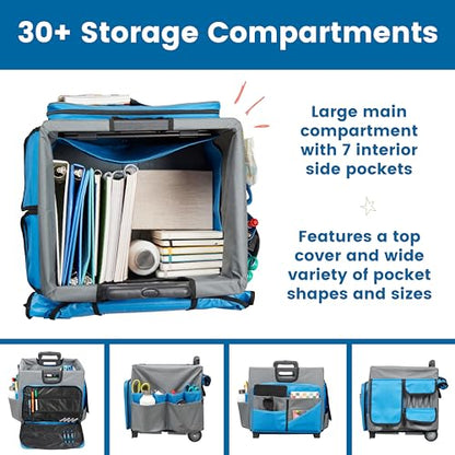 ECR4Kids Universal Rolling Cart with Canvas Organizer Bag, Mobile Storage, Blue/Grey - color: Blue