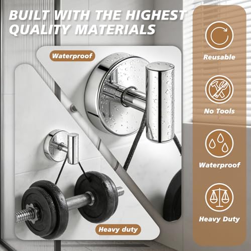 Suction Cup Hooks, Removable Shower Hooks, Chrome, 2-Pack | No Wall Damage | Strong Hold on Tile, Glass & Mirrors | Kitchen & Bathroom Use | Perfect for Towels, Loofahs, Robes & Coats - style: Chrome