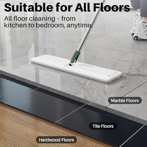 JOYMOOP Commercial Mop and Bucket Set, 17.7-inch Dust Mops for Floor Cleaning, Flat Mop Bucket with Wringer, Include 5 Reusable Microfiber Mop Pads - Forest Green - size: 17.7" Mop-head - 60" Mop+5 Mop Pads