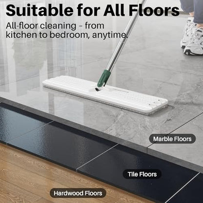 JOYMOOP Commercial Mop and Bucket Set, 17.7-inch Dust Mops for Floor Cleaning, Flat Mop Bucket with Wringer, Include 5 Reusable Microfiber Mop Pads - Forest Green - size: 17.7" Mop-head - 60" Mop+5 Mop Pads
