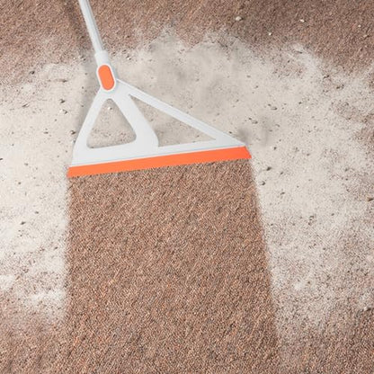 Rubber Edge Floor Squeegee Broom with Silicone Blade, Multi-Function Floor Cleaning Tool for Home, Tile Grout Scrubber and Deck Scrub Brush, White and Orange